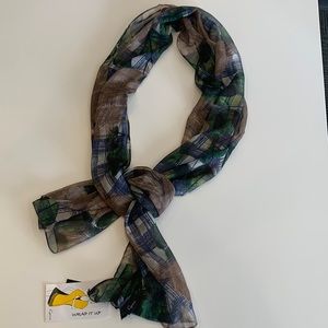 Cejon Scarf / Wrap, 100% Polyester, Blue, Green, & Tan, NWT